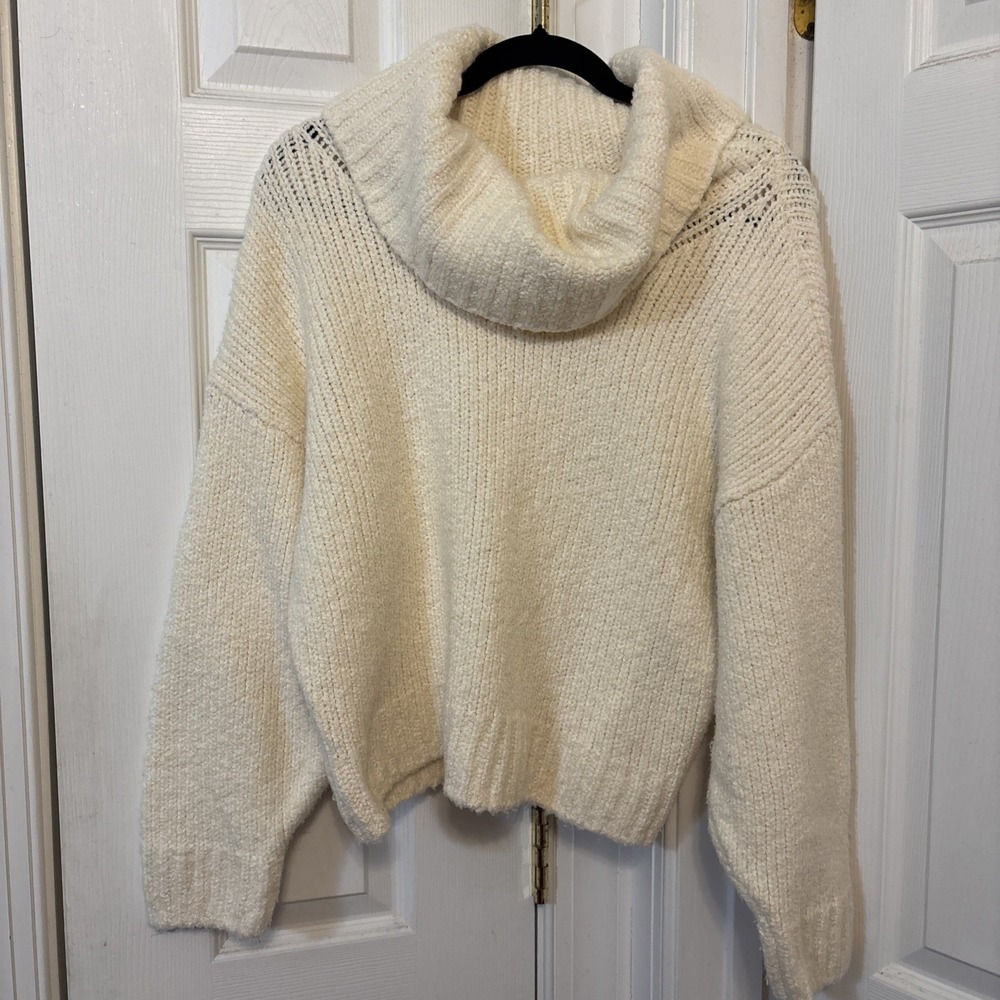 Anthropologie Pilcro Cowl Neck Turtleneck Sweater Ribbed Ivory Cream Womens S